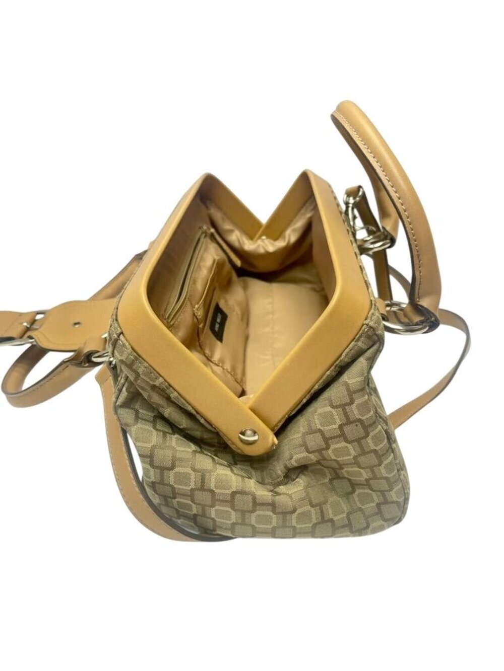 Nine West Beige Jacquard Satchel Bag Shoulder Purse & Wallet Set Charm Keychain - Picture 8 of 11